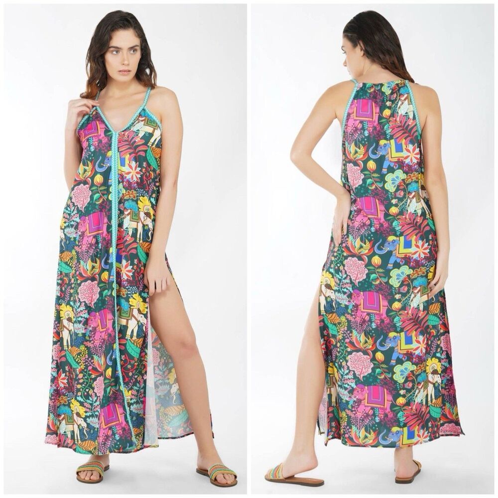 America & Beyond Majestic Nights Maxi Dress Boho Large Elephant Print Cover Up